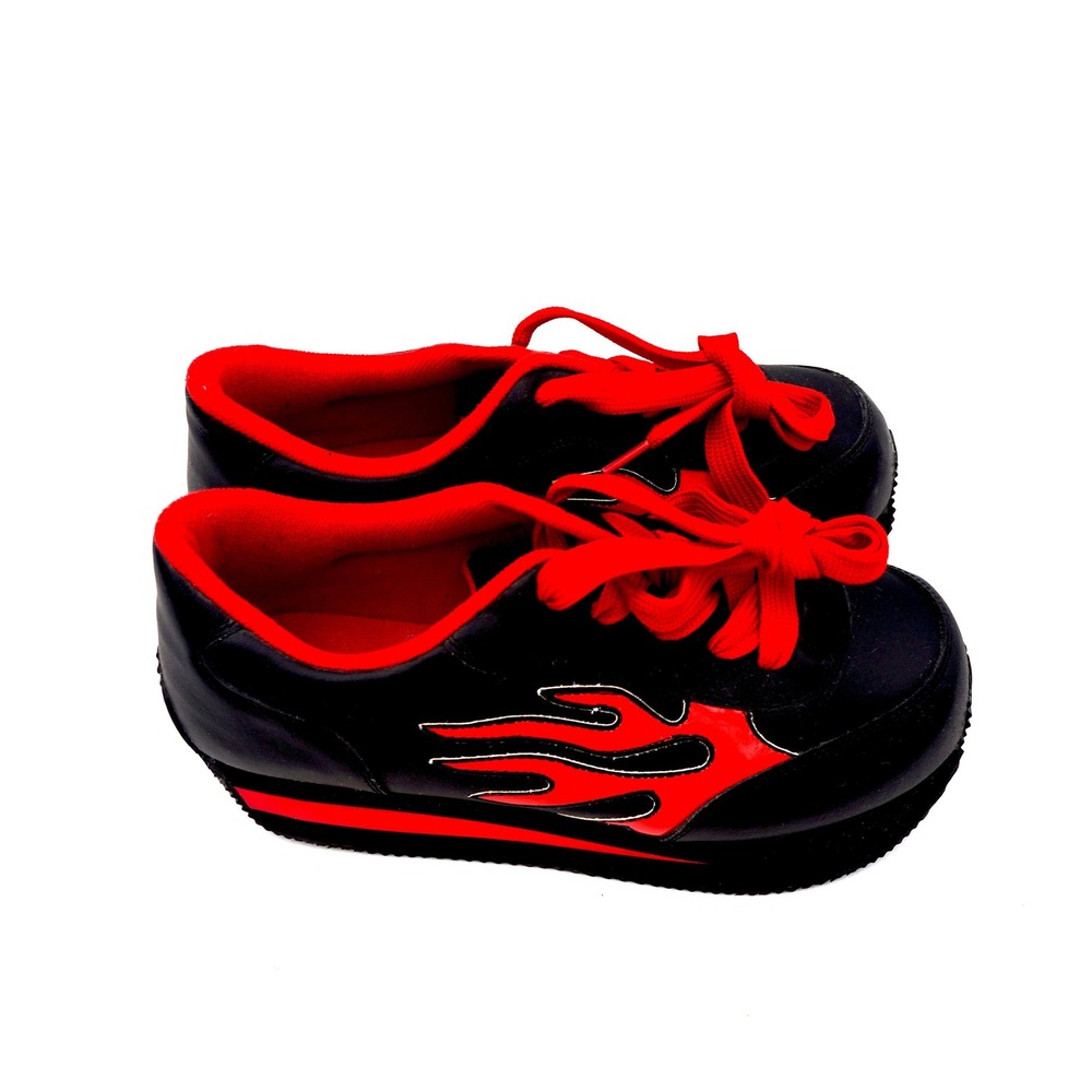 Vtg 90s Volatile Flame Arson Leather Platform Sneakers Sz 11 Shoes Black Red - Picture 10 of 10